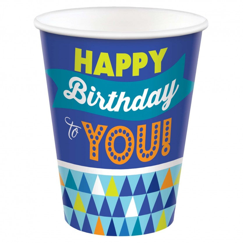True Blue Birthday Paper Cups (Pack of 8)