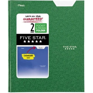 Five Star 2 - Pocket Stay-Put Plastic & Prong Folder
