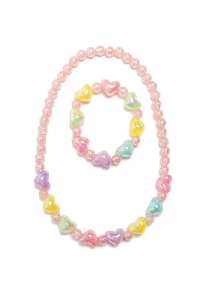 Great Pretenders Iridescent Hearts Necklace & Bracelet