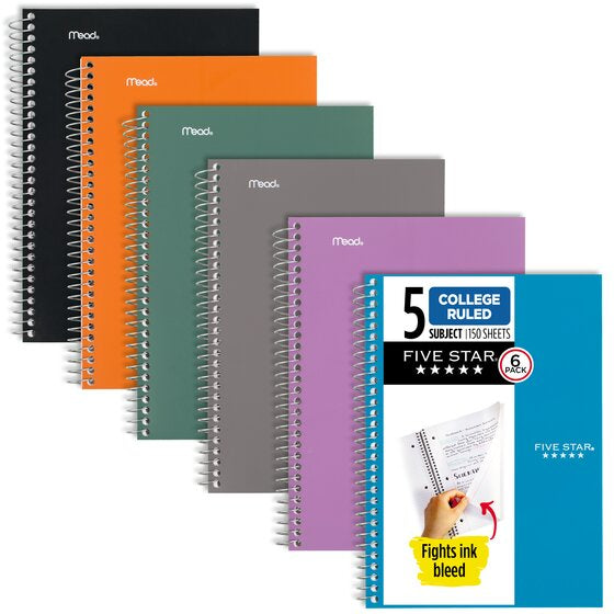 Five Star 5 Subject College Ruled Notebook