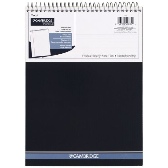 Cambridge Topbound Stiff-Back College Ruled Notebook