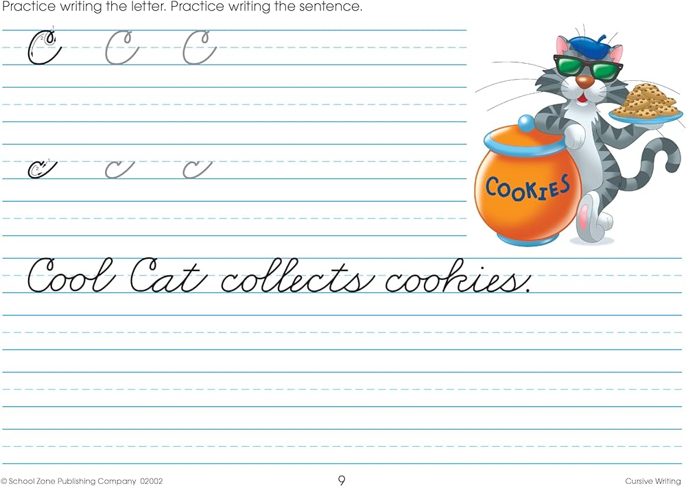 School Zone - Cursive Writing Workbook - 32 Pages, Ages 8 To 10
