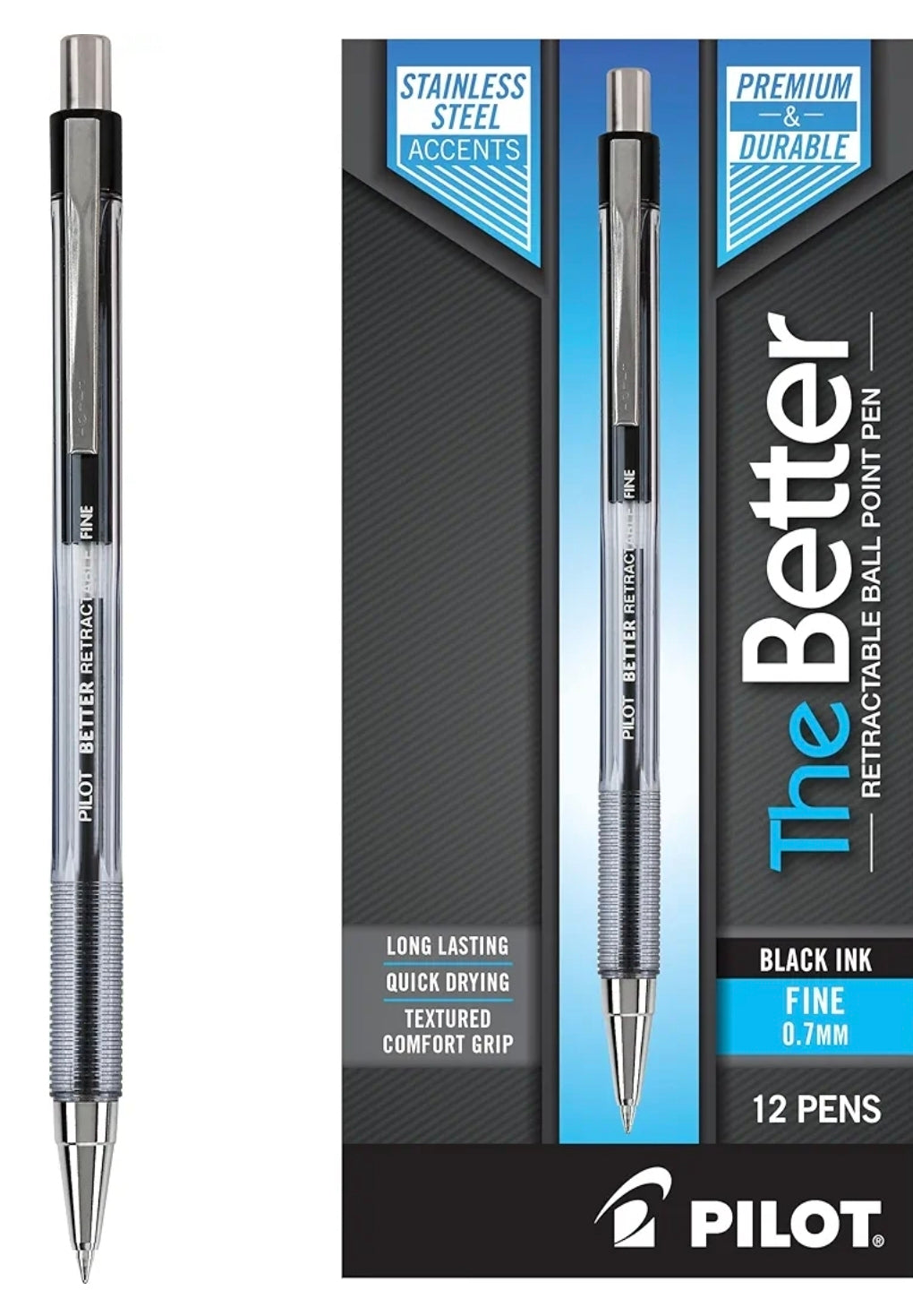 Pilot The Better Retractable Ballpoint Pen, Fine Point Single Pen