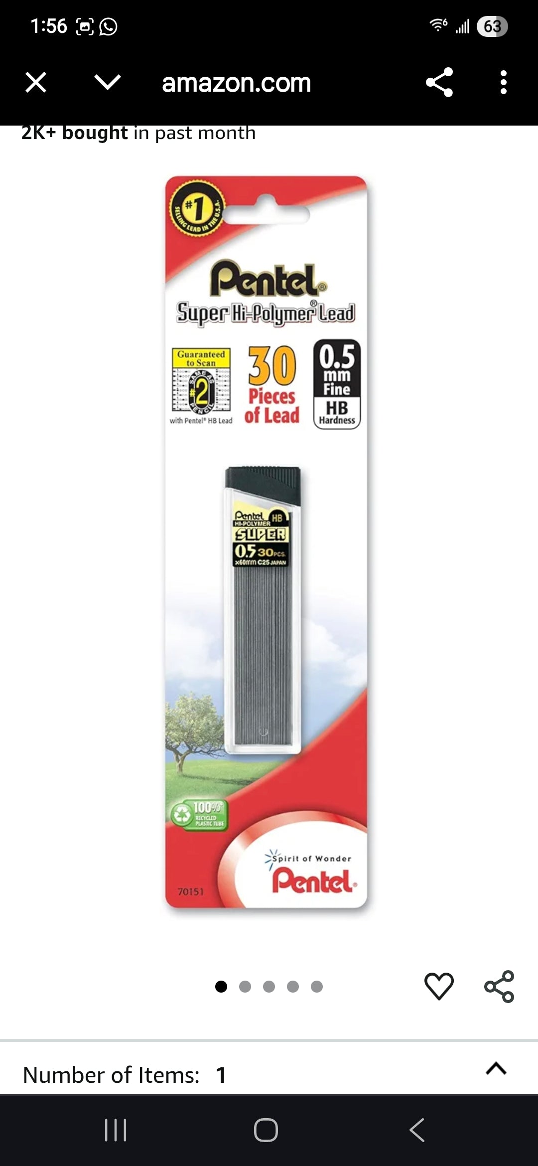 Pentel Super Hi-Polymer Lead Refill 0.5mm Fine, HB, 30 Pieces of Lead
