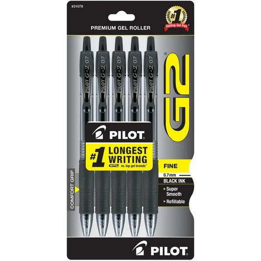 Pilot G2 Fine 0.7mm Black Ink 5 Pack Pens