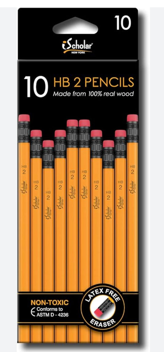 iScholar No. 2 Yellow Pencils With Erasers, 1 Pack of 10 Pencils, Yellow