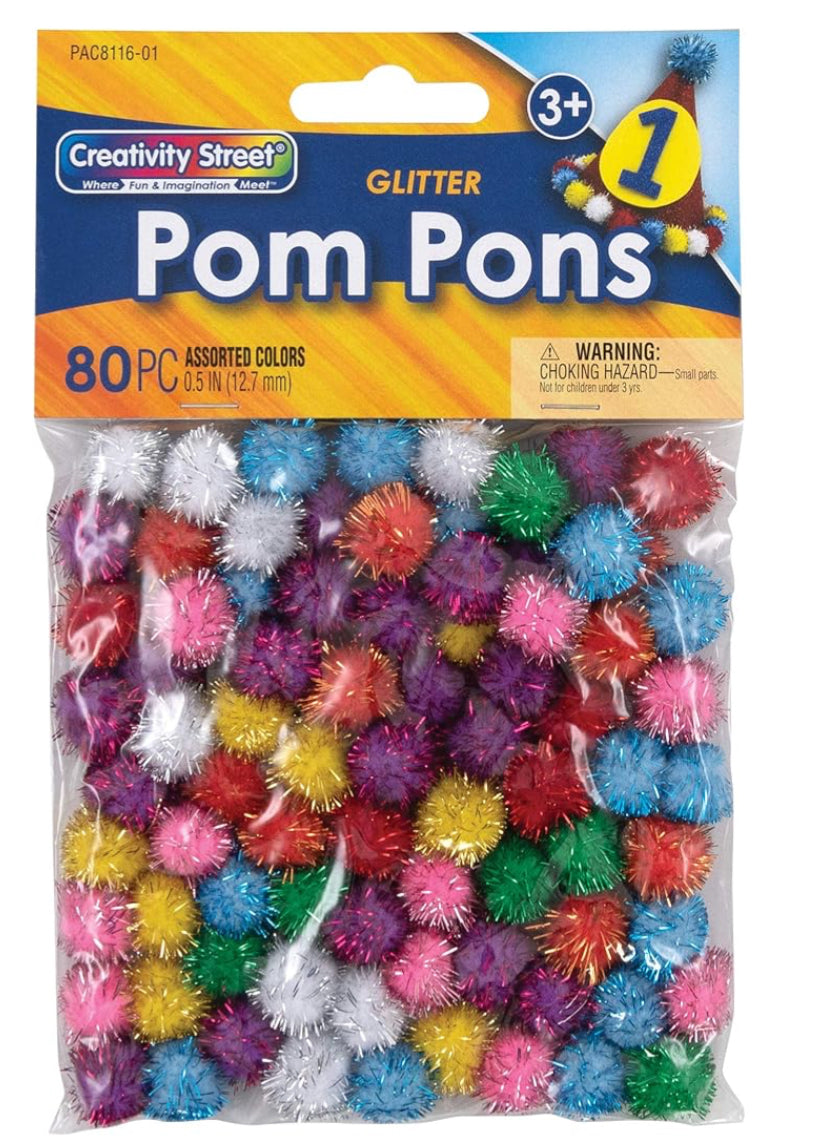 Creativity Street Pom Pons Glitter Assorted Colors