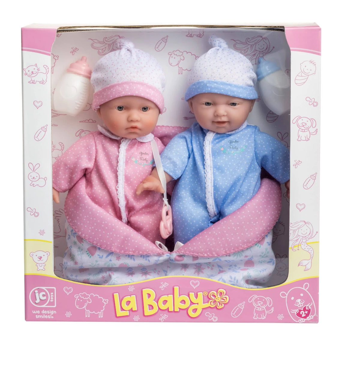 JC Toys La Baby 12.5" Small Soft Body Dolls Washable Twins Sleeping Bag Gift Set