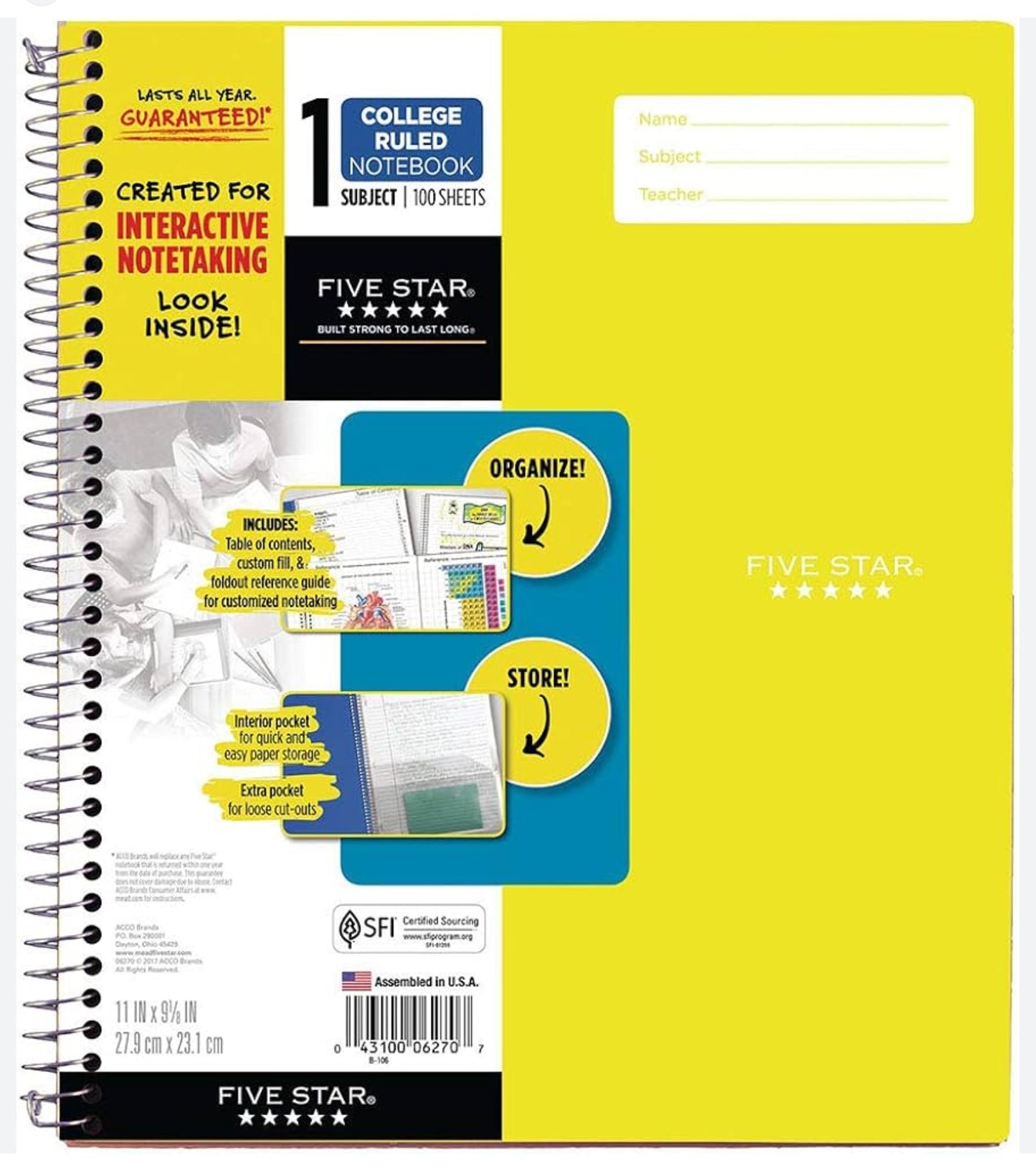 Five Star Interactive Notebook - 1 Subject, College Ruled