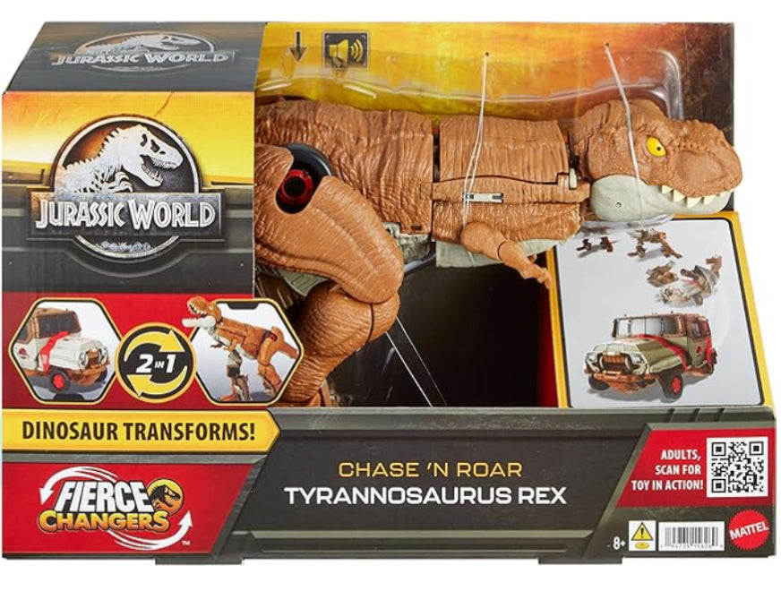 Mattel Jurassic World Fierce Changers 2-in-1 Dinosaur Figure, Chase 'n Roar Transforming Toy,