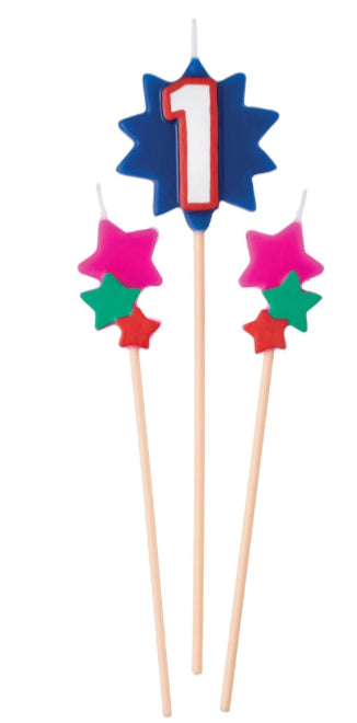 Amscan Birthday Star Number Candle Pick Set, 3pc