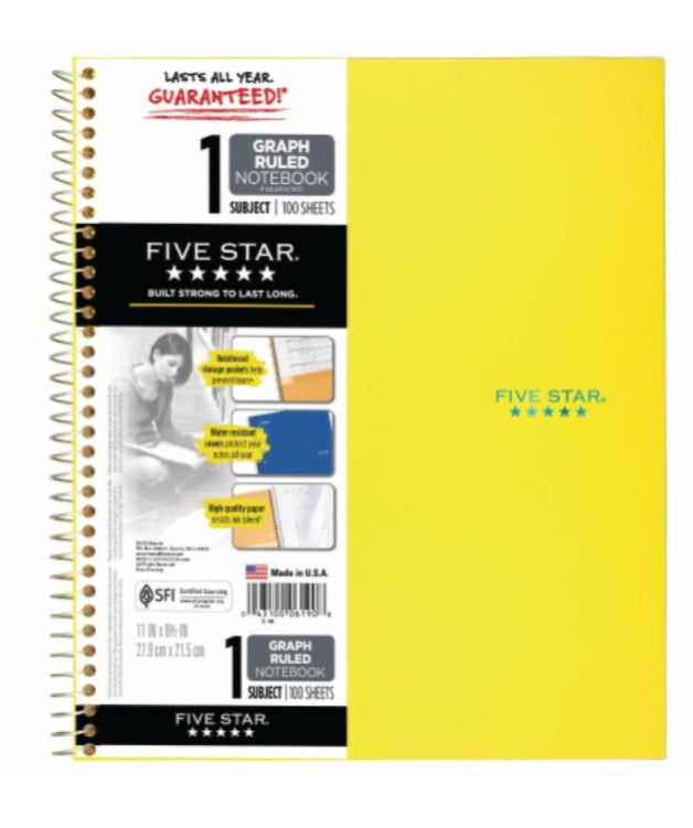 Five Star 1 Subject - Graph Ruled Notebook (11 In x 8.5 In) - 100 Sheets