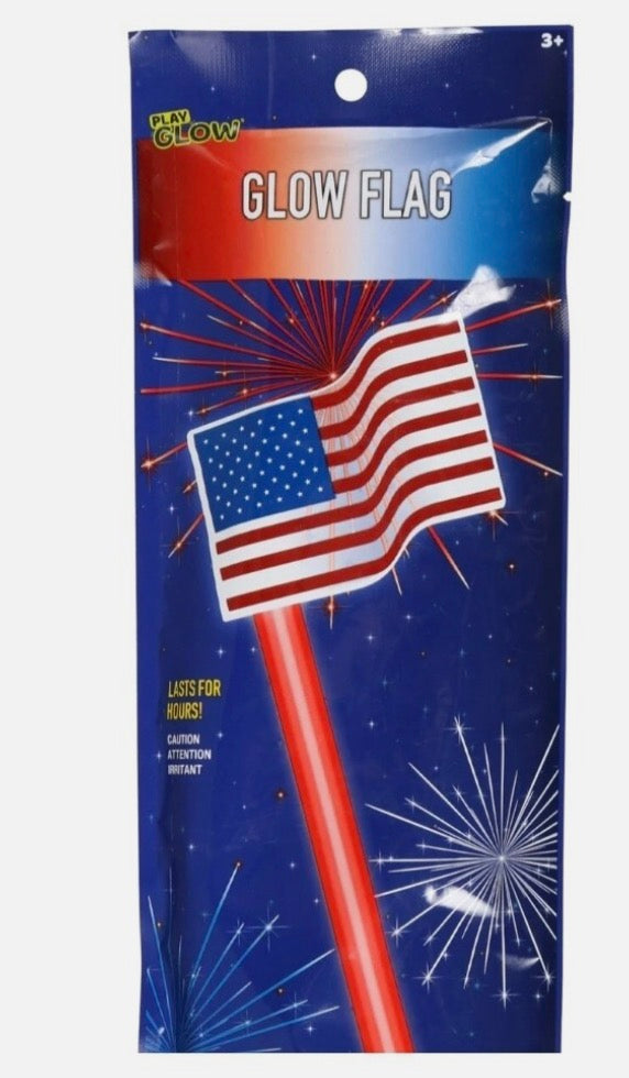 Play Glow Patriotic Glow Stick with Plastic Flag 8IN