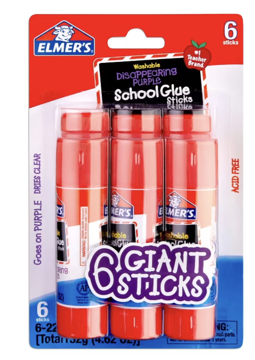 Elmers Washable Disappearing Purple School Glue Sticks 6 Pack 22g Each