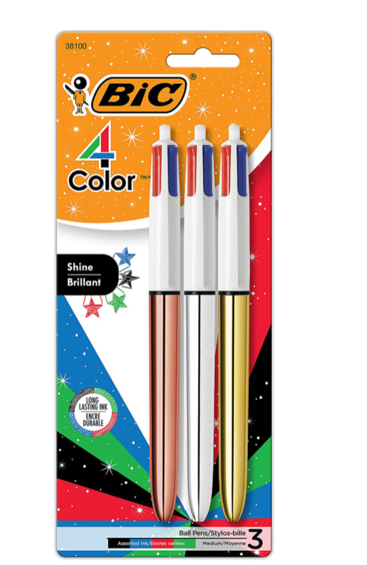 BIC 4-Color Pen 3 Pack Metallic Barrel