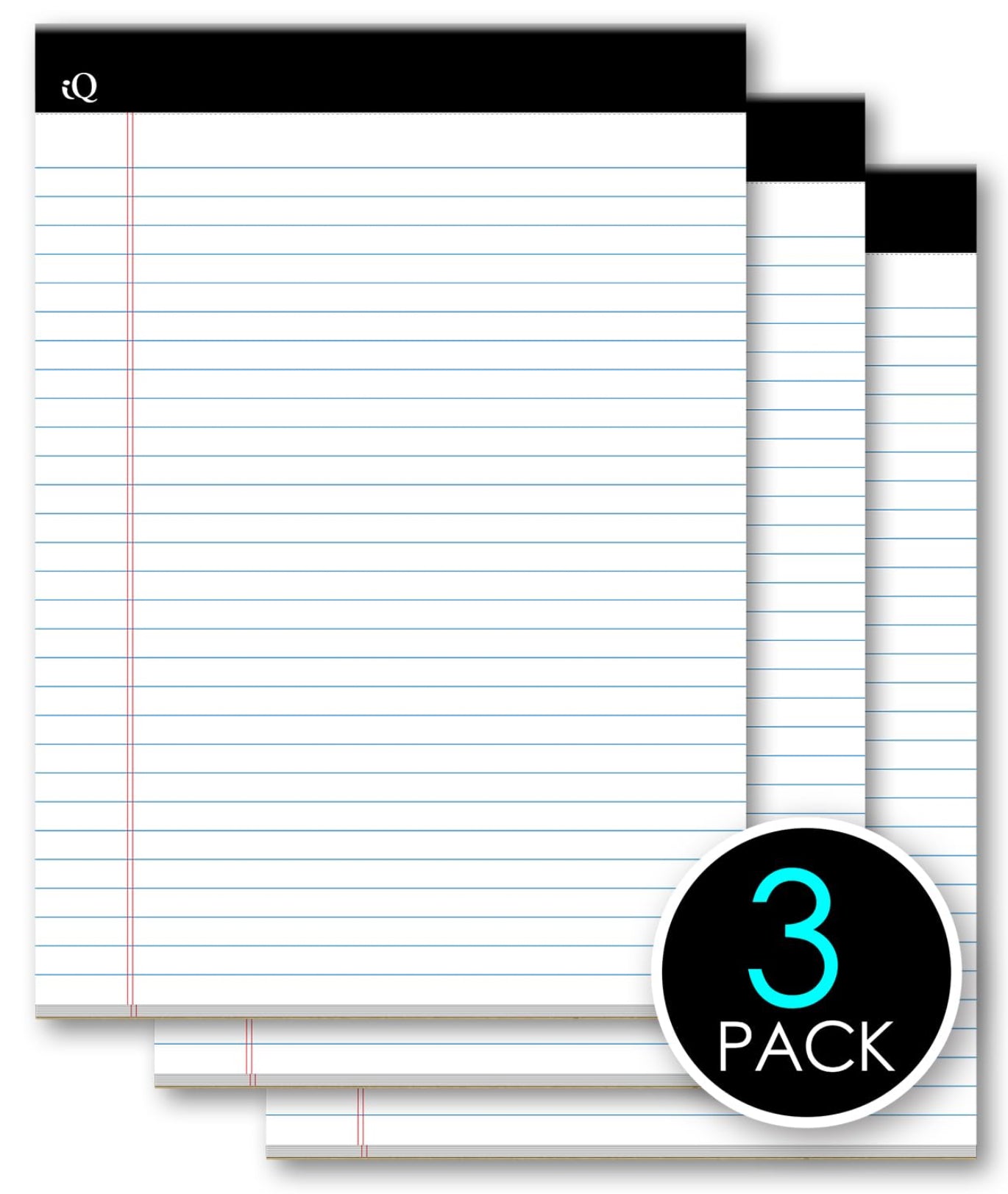 iScholar iQ Legal Pads, White, Wide Ruled, 8.5" x 11.75", 50 Sheets Per Pad, Pack of 3 Pads