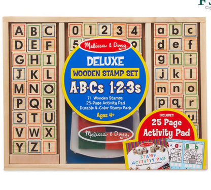 Melissa & Doug Deluxe Wooden Stamp Set - ABCs 123s