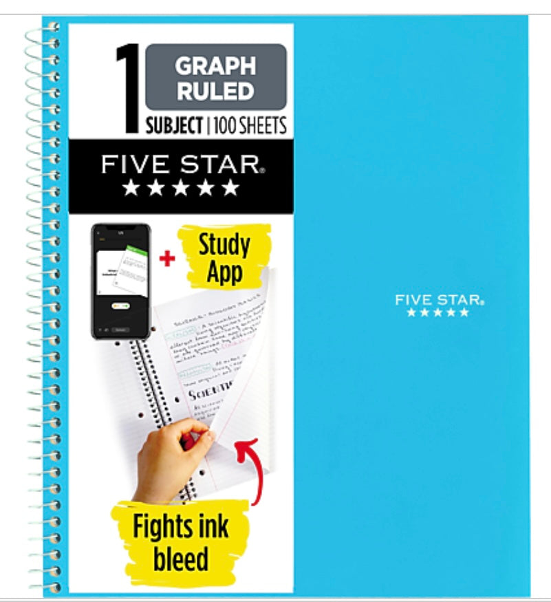 Five Star 1 Subject - Graph Ruled Notebook (11 In x 8.5 In) - 100 Sheets