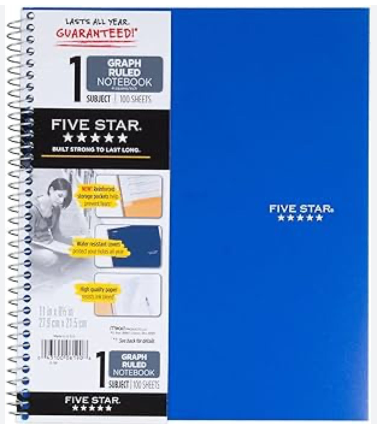 Five Star 1 Subject - Graph Ruled Notebook (11 In x 8.5 In) - 100 Sheets