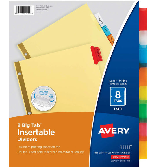 Avery 8 Big Tab Insertable Dividers - Colored Tabs