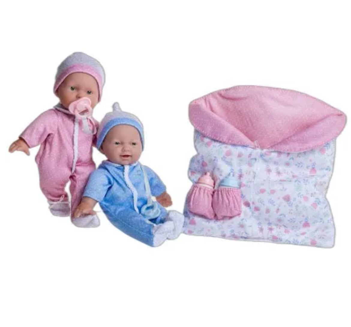 JC Toys La Baby 12.5" Small Soft Body Dolls Washable Twins Sleeping Bag Gift Set