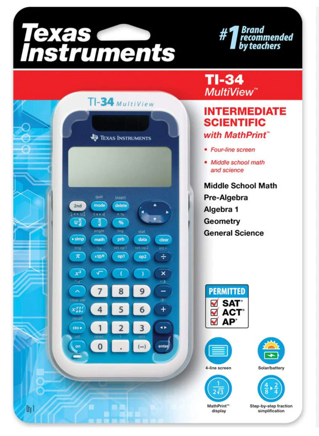 Texas Instruments TI-34 MultiView Intermediate Scientific With MathPrint