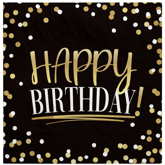 Amscan Black & Gold Birthday Napkins 16 Ct