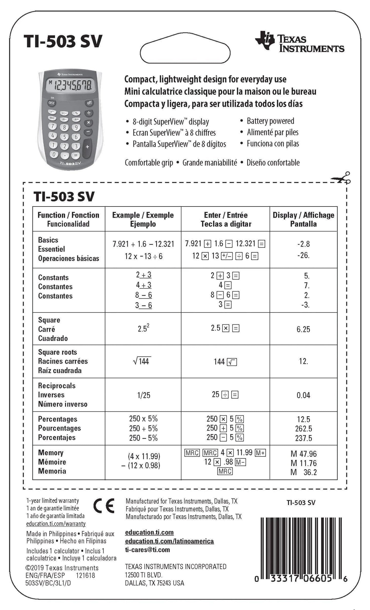 Texas Instruments TI-503SV Pocket Calculator