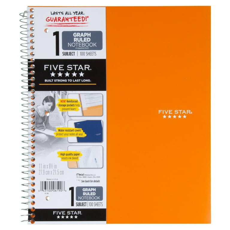 Five Star 1 Subject - Graph Ruled Notebook (11 In x 8.5 In) - 100 Sheets