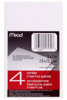 Mead 4 White Memo Pads Pack