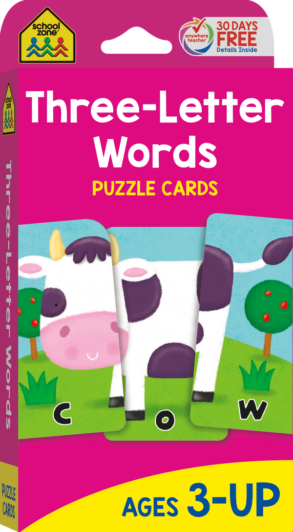 School Zone: Three-Letter Words Puzzle Cards (Ages 3-Up)