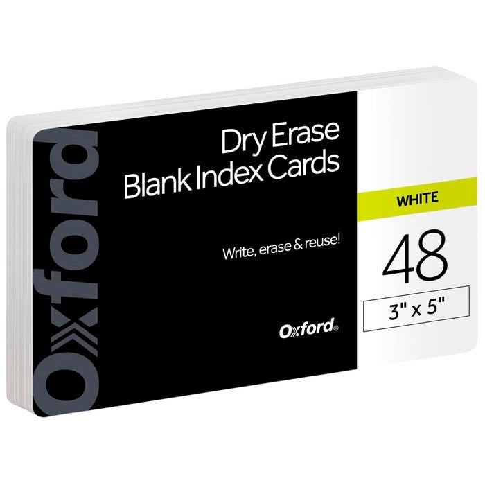 Oxford Dry Erase Blank Index Cards 48ct 3”x5”