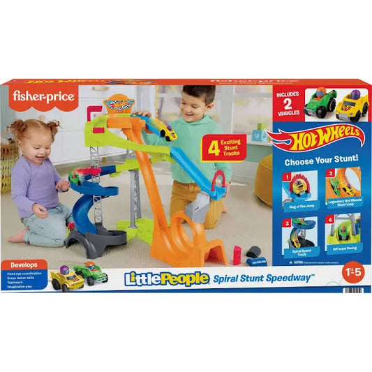 Fisher Price Hot Wheels Little People Spiral Stunt Speedway