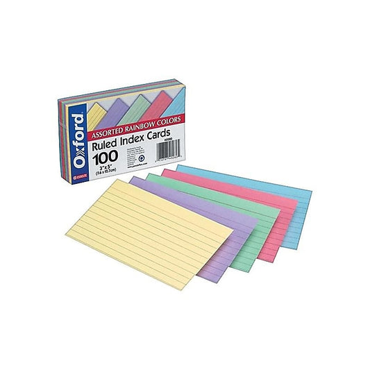 Oxford Ruled Index Cards 100 Count 3”x5” Assorted Colors