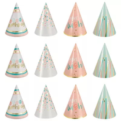 Mini Metallic Happy Cake Day Birthday Party Hats 12ct