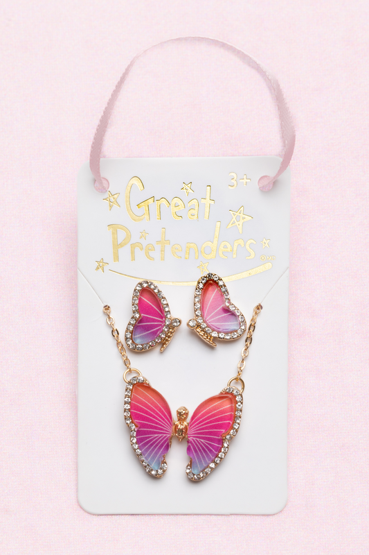 Great Pretenders Boutique Butterfly Necklace & Studded Earring Set
