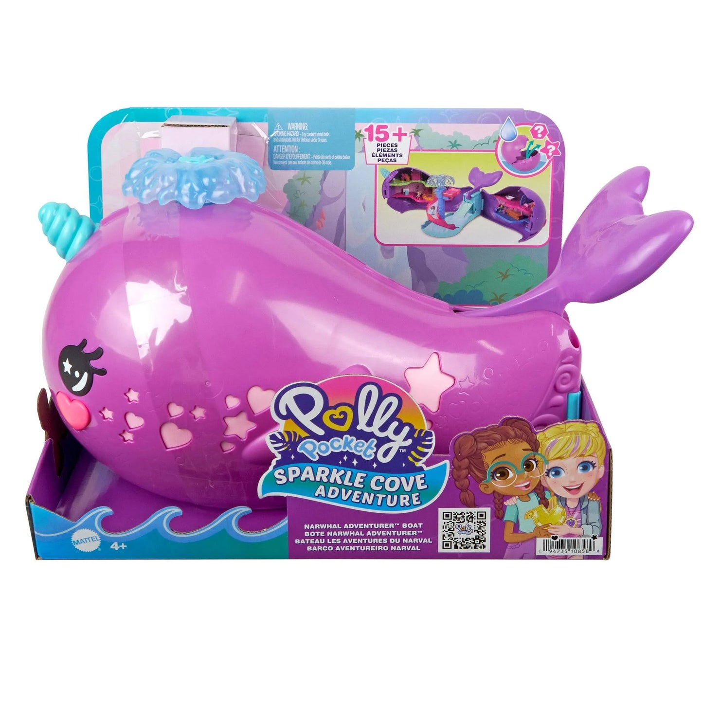 Polly Pocket Sparkle Cove Adventure Narwhal Adventurer Boat Playset