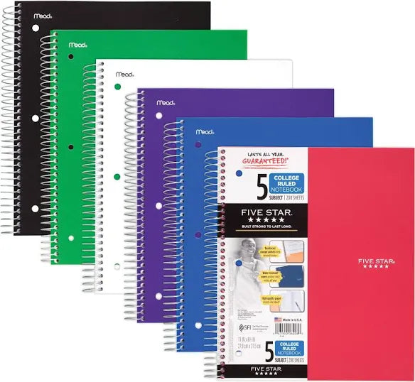 Five Star Spiral Notebook 5 Subject College Ruled