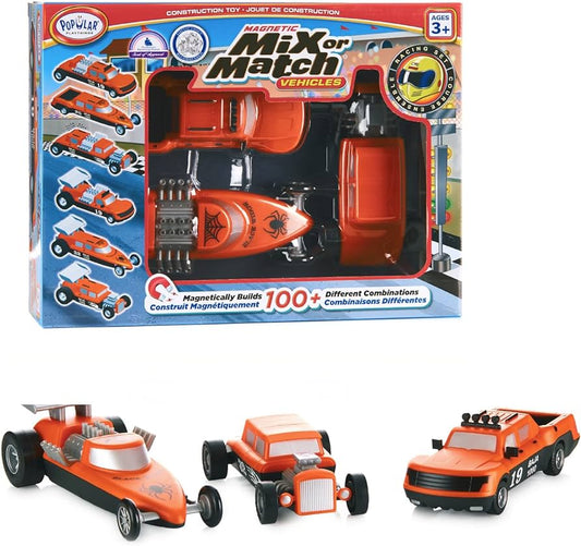 Popular Playthings Mix or Match Vehicles, Magnetic Toy Play Set, Race Cars