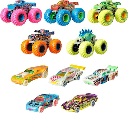 Hot Wheels Monster Trucks Glow In The Dark 10-Pack Collection Set