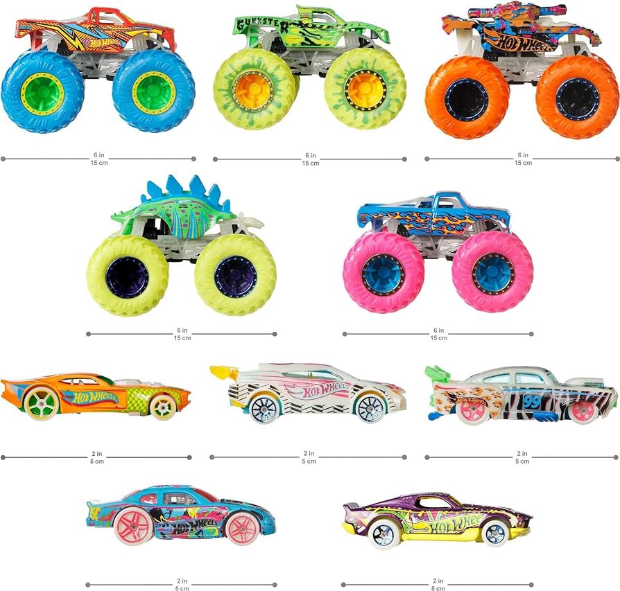 Hot Wheels Monster Trucks Glow In The Dark 10-Pack Collection Set