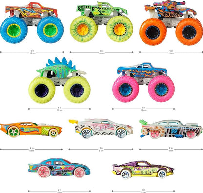 Hot Wheels Monster Trucks Glow In The Dark 10-Pack Collection Set