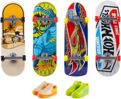 Hot Wheels Skate Tricked Out Pack, 4 Themed Fingerboards & 2 Pairs of Skate Shoes