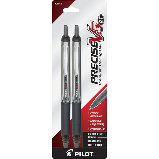 PILOT Precise V5 RT Extra Fine Black Ink 0.5mm Rolling Ball Pen 2 Pack