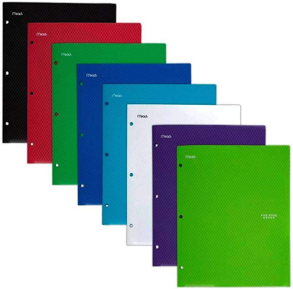 Five Star 2 Pocket Folders, Stay-Put Folders, Plastic Colored Folders With Pockets, For 3-Ring Binder