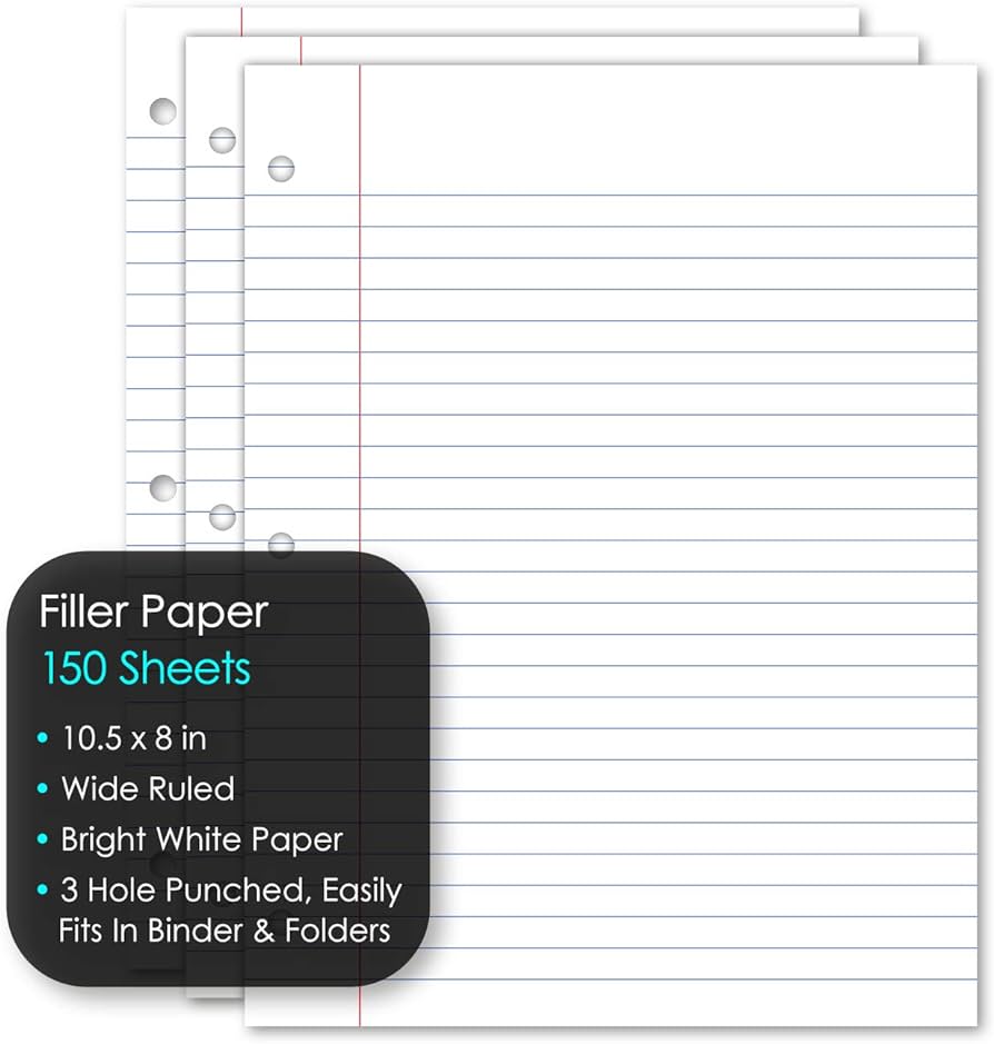 iScholar Wide Ruled Filler Paper, White, 10.5 x 8-Inches, 150 Sheets Per Pack