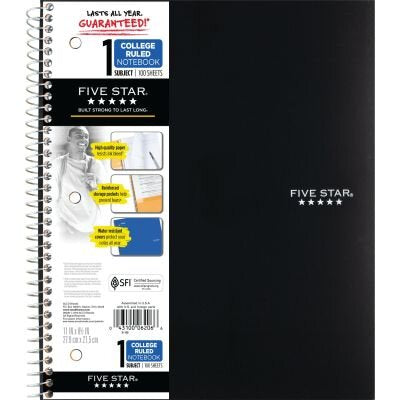 Five Star 1 Subject - College Ruled Notebook (11 In x 8.5 In) - 100 Sheets