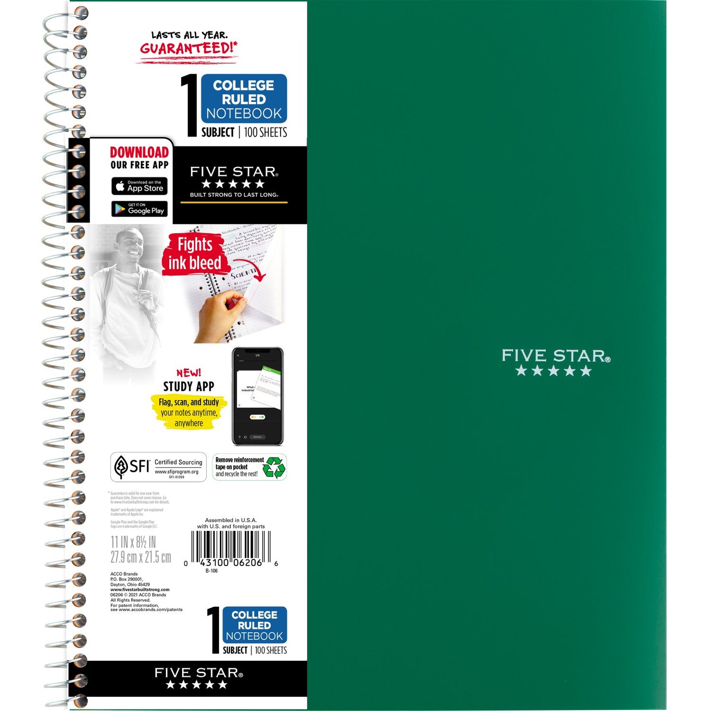 Five Star 1 Subject - College Ruled Notebook (11 In x 8.5 In) - 100 Sheets