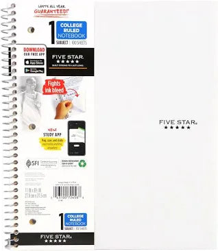 Five Star 1 Subject - College Ruled Notebook (11 In x 8.5 In) - 100 Sheets