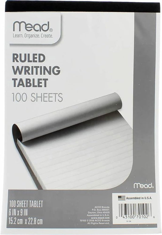 Mead Ruled Writing Tablet, 100-Sheets, (6" x 9")